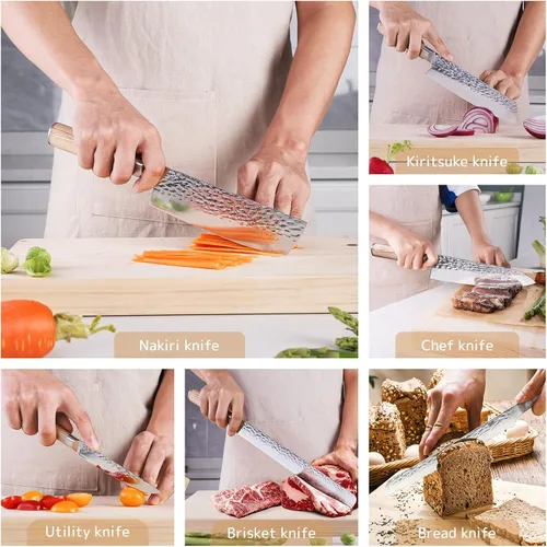 Miniatura 5 de FINDKING Juego de cuchillos de cocina de 7 piezas, con soporte magnético de madera, elegante juego de cuchillos de chef japoneses, hoja afilada