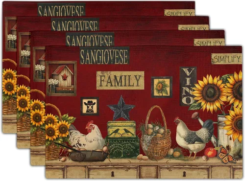 Miniatura 27 de Manteles individuales rústicos con diseño de oso y ciervo, 4 piezas, manteles individuales vintage de cabaña con piñas y cuadros, resistentes al