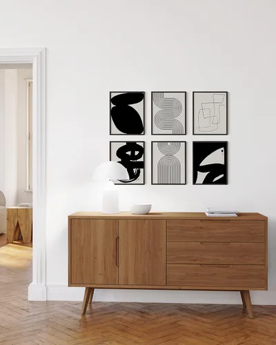 Miniatura 4 de HAUS AND HUES Arte abstracto negro para pared, juego de 6 impresiones artísticas modernas de líneas negras y grises, arte abstracto geométrico Juego