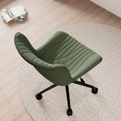 Miniatura 5 de YOUNIKE Silla de oficina, silla de escritorio sin brazos, silla de computadora con ruedas, moderna silla tapizada de piel sintética, silla de Oliva