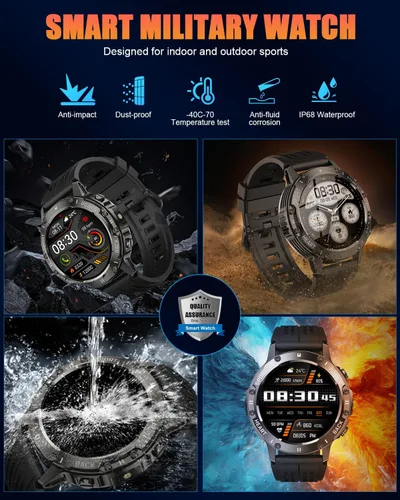 Miniatura 7 de Relojes inteligentes militares para hombres (respuesta/hacer llamadas), reloj de fitness HD de 1.39 pulgadas, monitor de sueño de frecuencia