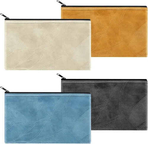 Miniatura 21 de Paquete de 4 bolsas de dinero para depósitos bancarios, cartera de cuero sintético resistente con cremallera con ventana transparente, bolsa