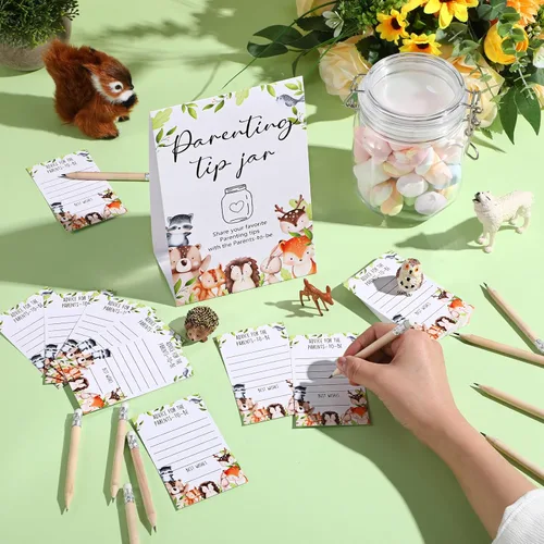 Miniatura 5 de Roowest Tarjetas de consejos de Baby Shower para bebé para nuevos padres - Cartel de frasco de propinas para nuevos padres, 60 tarjetas de consejos