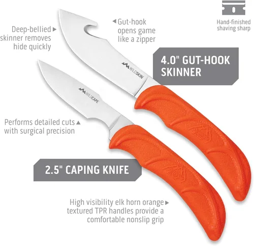 Miniatura 2 de OUTDOOR EDGE WildGuide - Juego de cuchillos de caza de 4 piezas y kit de aderezo de campo, con hoja afilada, cuchillo para desollar con gancho