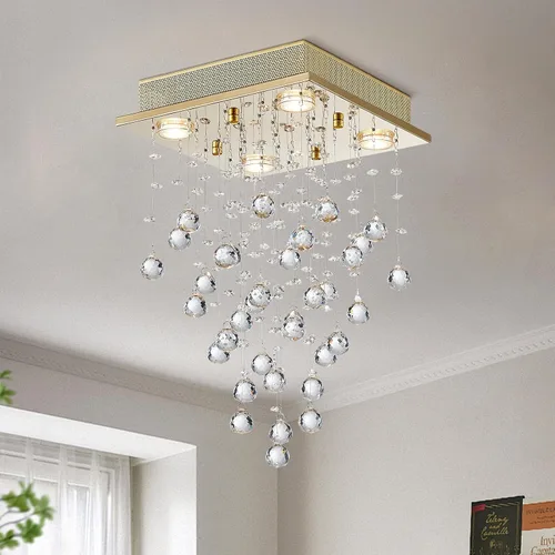 Miniatura 2 de Bestier - Candelabro dorado moderno de cristal cuadrado con gotas de lluvia, iluminación pareja para montaje; lámpara LED colgante con montaje