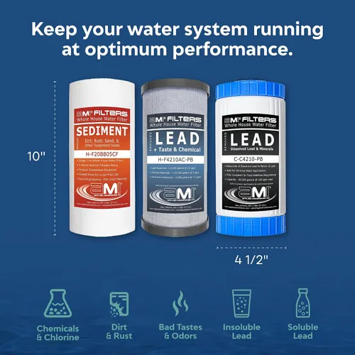 Miniatura 3 de Applied Membranes Inc. Reemplazo de cartucho de filtro de agua de 3 etapas para toda la casa, incluye cartuchos de filtro de sedimentos, carbono