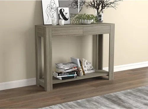 Miniatura 2 de Safdie & Co. - Mesa consola de color gris pardo oscuro con estante, mesa de pasillo rectangular con cajones, uso como mesa de entrada, escritorio