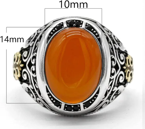 Miniatura 3 de Orange Agate Stone 925 Sterling Silver Men's Ring Arab Design Men's Ring Gift For Others