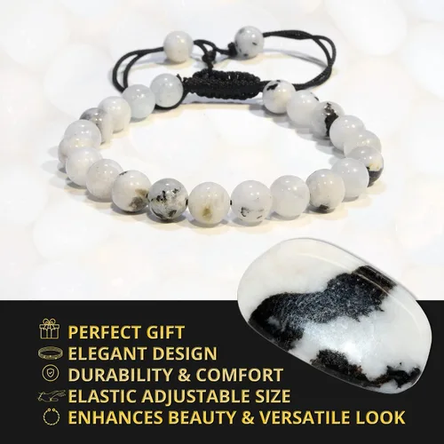 Miniatura 164 de Adjustable Crystal Bracelet – Gemstone Bead Bracelet with Adjustable Macrame String – Chic Gemstone Bracelet for Men and Women – 8mm Round Healing