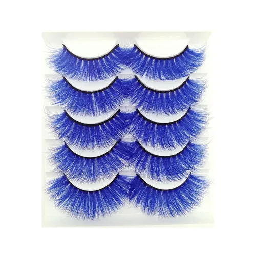 Miniatura 8 de Pestañas de colores para Halloween, Pascua, imitación de visón, pestañas postizas con color largas y dramáticas para fiesta, pestañas postizas
