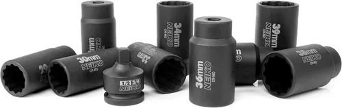Miniatura 3 de NEIKO 02531A Juego de 10 piezas de 12 puntas de dados de 1/2 pulgadas, removedor de tuercas de llanta, enchufe de tuerca de husillo, juego de llaves