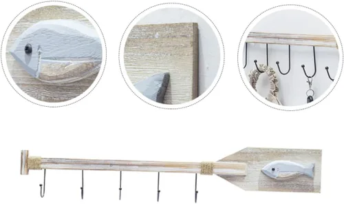 Miniatura 3 de DOITOOL Gancho decorativo para colgar en la pared, perchero de madera, ganchos náuticos, decoración de peces de madera, colgador de pared náutico