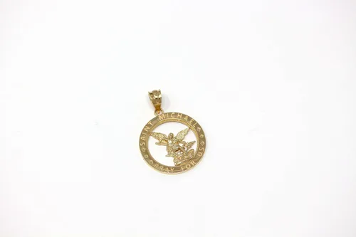 Miniatura 4 de CaliRoseJewelry Colgante redondo de oro de 14 quilates con dije de San Miguel Pray for Us