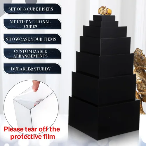 Miniatura 3 de Geelin Paquete de 8 elevadores acrílicos para buffet - Cajas cúbicas decorativas de 3 a 10 pulgadas, soportes de exhibición con fondos huecos