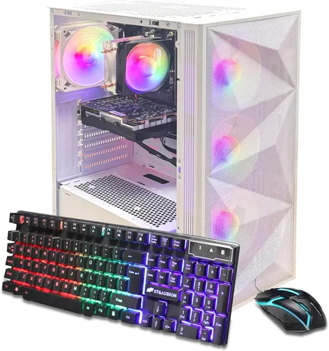 STGAubron Computadora de Escritorio Gaming PC, AMD Ryzen 5 5600GT hasta 4.6G, Radeon RX 6500 4G, 16G DDR4, 1T SSD, WiFi 6 y BT 5.2, Ventilador RGB