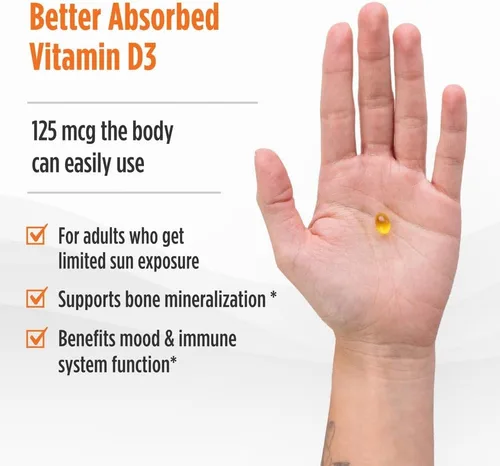 Miniatura 4 de Nordic Naturals Vitamina D3 5000, Naranja - 200 mini geles blandos - Apoyo para huesos saludables, estado de ánimo y sistema inmunológico