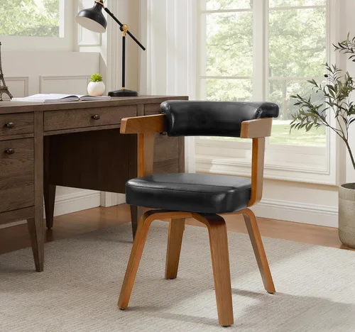 Miniatura 9 de Art Leon Silla de oficina sin ruedas, moderna de mediados de siglo, silla de escritorio tapizada de tela sin ruedas, silla con brazo decorativo