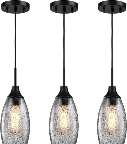 Miniatura 8 de Viinew Mini Lámpara Colgante de Vidrio, 1-Luz de Vidrio Artístico Ovalado Blanco Soplado a Mano Lámpara Colgante Suspendida para Isla de Cocina
