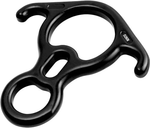 50KN - Figura de rescate, 8 descensores grandes de orejas curvadas y engranaje de rapel, dispositivo de seguridad para escalada en roca, pico de