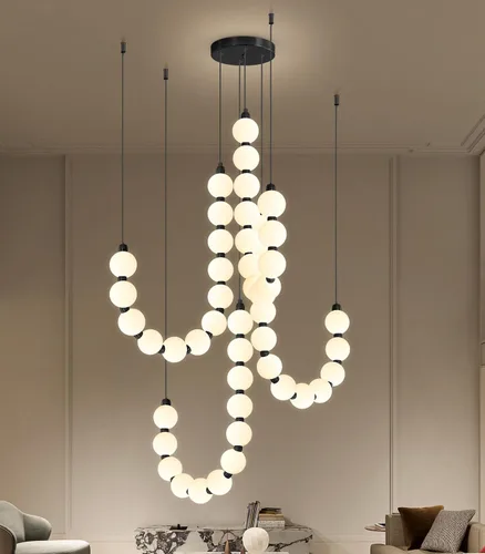 Miniatura 20 de Candelabros modernos LED regulables, bolas de acrílico, iluminación colgante de techo para sala de estar, comedor, dormitorio, luces colgantes