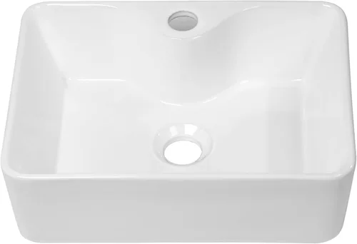 Miniatura 14 de Lavabo Rectangular, Dcolora 19" x 15" Lavabo de Baño de Cerámica Blanca de Porcelana Rectangular Lavabo de Baño Sobre Mostrador Lavamanos de Tocador