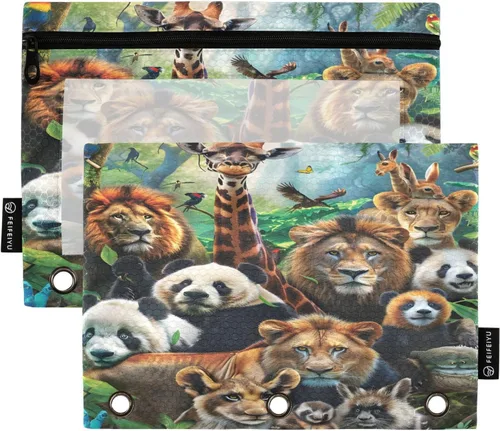 Miniatura 28 de Estuche para lápices de fútbol de fútbol en campo para carpeta de 3 anillas, paquete de 2 bolsas impermeables para lápices, estuche transparente