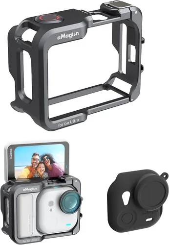 Jaula de Marco de Aluminio con Funda de Silicona para Lente para Insta360 GO Ultra, Carcasa Protectora Metálica Duradera con Montura de Zapato Frío