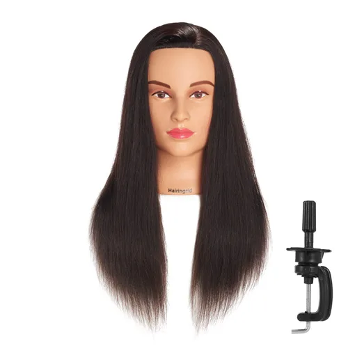 Miniatura 14 de Cabeza de maniquí Hairingrid 20"-22" 100% Cabello Humano para Peluquería y Cosmetología, Cabeza de Muñeco de Entrenamiento con Soporte de Abrazadera