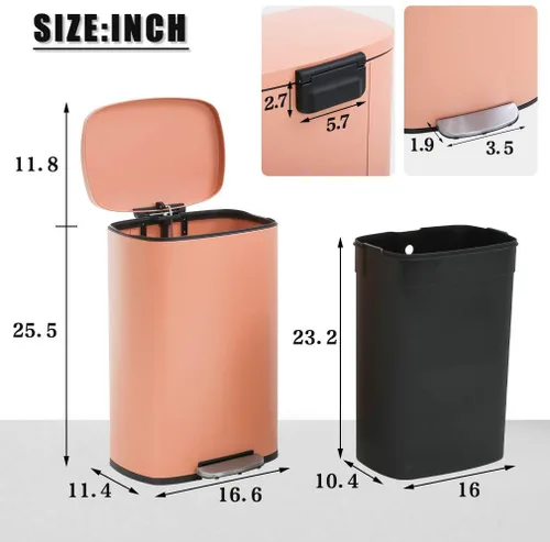 Miniatura 4 de Basurero de 13 galones con tapa para la oficina de cocina de acero inoxidable, basurero de metal, basurero de reciclaje grande, basurero