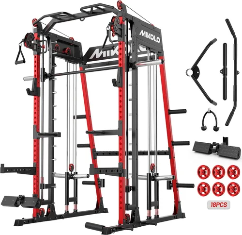 Miniatura 10 de Mikolo M4 2.0 Smith Machine, All-in-One Home Gym Power Cage with LAT Pulldown & Cable Crossover, Squat Rack for Full Body Workouts