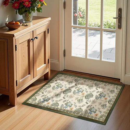 Miniatura 130 de Jinchan Fiora - Alfombra redonda de 8 pies, alfombras vintage con diseño floral envejecido, lavable a máquina, antideslizante, de pelo bajo, Azul