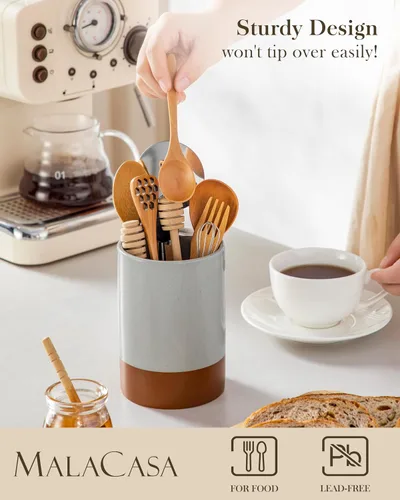 Miniatura 3 de MALACASA Portautensilios, Portautensilios de Cocina de Cerámica de 5.5", Recipiente para Utensilios de Cocina para Encimera, Organizador