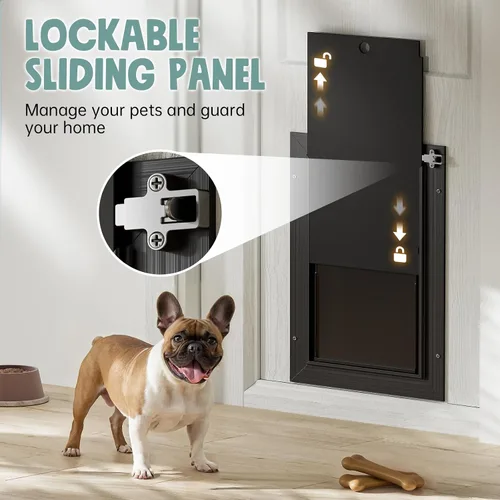 Miniatura 5 de Puerta de perro para puerta totalmente de aluminio con 3 solapas negras, puerta para perros grandes, puerta resistente para mascotas para perros