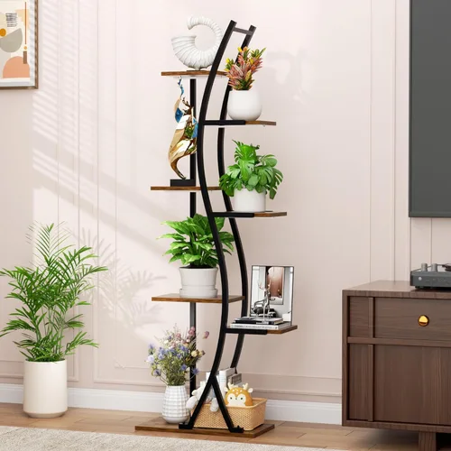 Miniatura 5 de MJOMKN Soporte para plantas de interior de 62 pulgadas con luces de crecimiento, estante alto de metal para plantas de 7 niveles, soporte esquinero