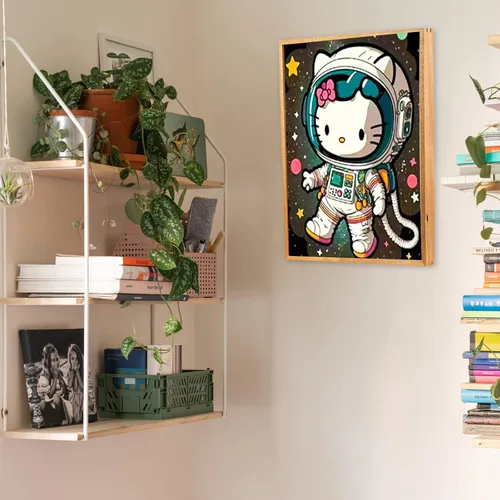 Miniatura 4 de YALKIN Kits de pintura de diamantes 5D para adultos, hazlo tú mismo, astronauta, Hello Kitty, taladro redondo completo (11.8 x 15.7 pulgadas), 16