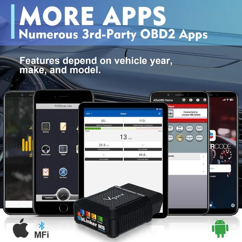 Miniatura 3 de Vgate vLinker MS Bluetooth OBD2 - Herramienta de escaneo de automóvil para iPhone/iOS, Android y Windows, admite múltiples protocolos CAN