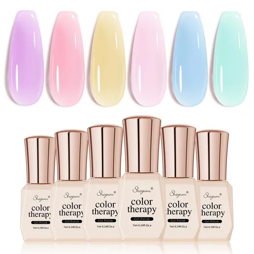 Miniatura 11 de SHOYUM Jelly Nude Juego de Esmalte de Uñas en Gel 6 Colores Neutros Transparentes Rosa Claro Púrpura Kit de Esmalte en Gel Translúcido Removible DIY