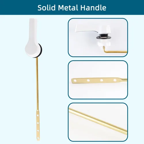 Miniatura 2 de Hygie Rinse Palanca de inodoro de metal, reemplazo de palanca de descarga, mango universal de montaje frontal con cadenas de solapa de acero Blanco