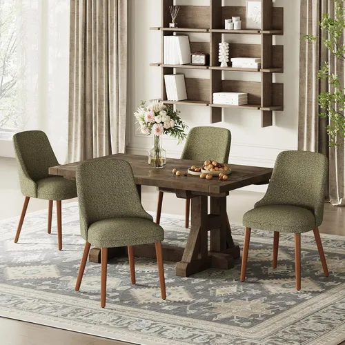 Miniatura 29 de MALOL Juego de 4 sillas de comedor tapizadas con patas de madera, sillas de cocina acolchadas con respaldo alto para comedor, restaurante y Beige-New