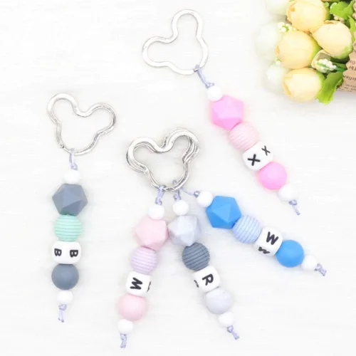 Miniatura 4 de 10 unids creativo llavero plano DIY llavero accesorios Metal clave Split anillo plata Mickey Mouse forma, plateado