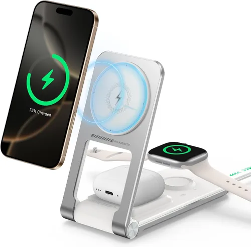 Soporte de cargador inalámbrico Mag-Safe para iPhone 17 Pro Max, estación de carga 3 en 1 para múltiples dispositivos, cargador de viaje plegable de