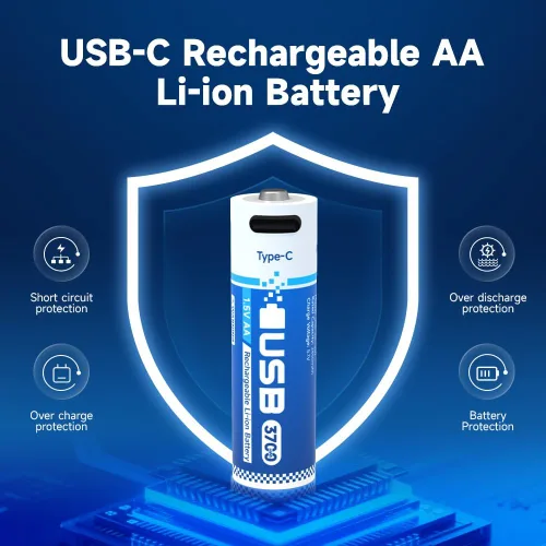 Miniatura 2 de Lleva cualquier batería de litio AA recargable por USB, 3 horas de tiempo de carga, recarga más de 1600 veces, 2450 mAh, cable de carga USB-A a