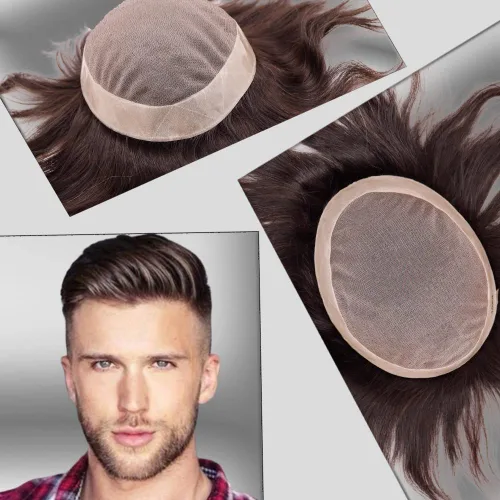 Monofilamento de cabello humano fino para hombre, peluca de monofilamento NPU para hombre, 5 x 7 pulgadas, color marrón oscuro #3 #3 Color marrón
