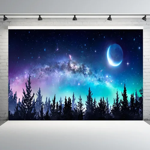 Miniatura 8 de AOFOTO Telón de fondo de bosque de cielo nocturno de 5 x 3 pies, universo, nebulosa, galaxia, cielo estrellado, fondo para fotos, luces coloridas