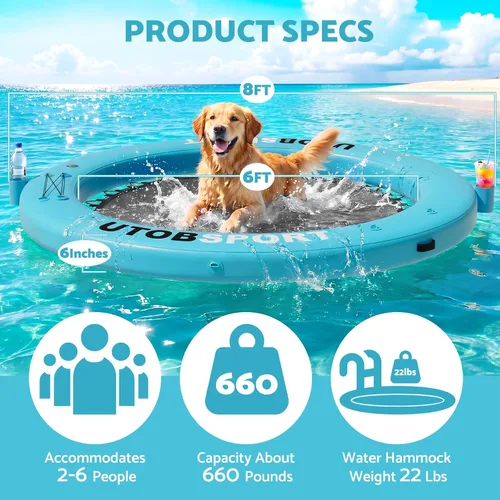 Miniatura 3 de UTOBSPORT Hamaca de Agua Inflable Muelle Flotante 8x8 PIES Isla Flotante Balsa de Agua para Lago Barco Piscina Océano Adultos Niños Perros