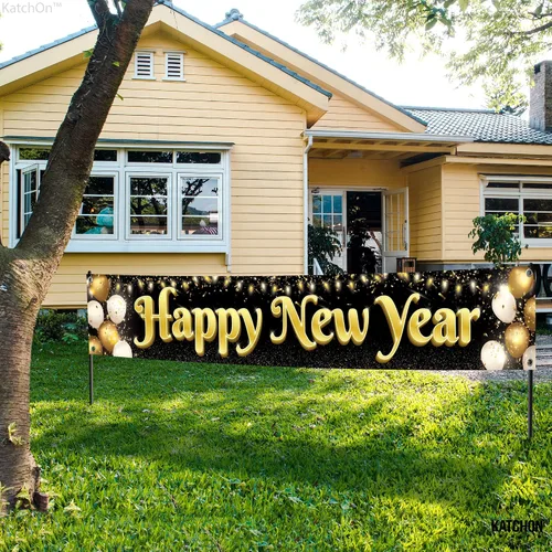 Miniatura 7 de KatchOn, Pancarta Grande de Feliz Año Nuevo 2026-120x20 Pulgadas Pancarta de NYE Letrero de Feliz Año Nuevo para el Jardín para Decoraciones