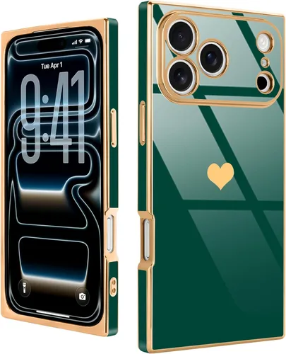 Miniatura 58 de Compatible con iPhone 12 Funda Rectangular Bonita Chapado Dorado Lujo Corazón de Amor Funda de Teléfono para Mujeres Niñas A Prueba de Golpes