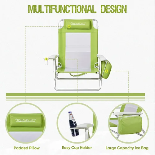 Miniatura 5 de Old Bahama Bay Mochila plegable de 5 posiciones con bolsa de playa grande y toallero, silla reclinable ligera portátil de aluminio para exteriores