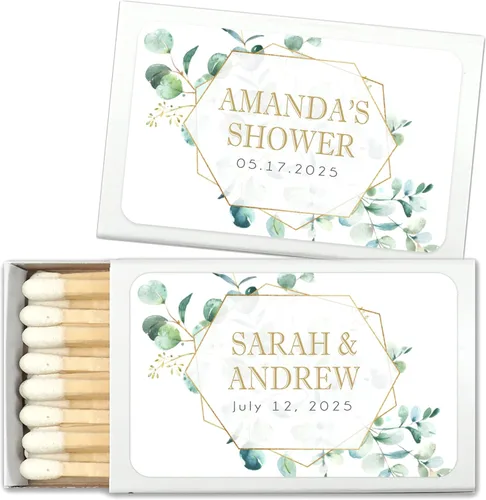 Fósforos de boda, eucalipto, combinación perfecta para recuerdos de boda, fósforos de boda personalizados (juego de 50 cajas de cerillas) (caja