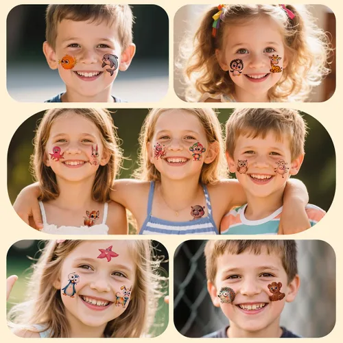 Miniatura 4 de Tatuajes temporales de animales para niños, 160 piezas de tatuajes más grandes mezclados lindos animales, regalos de fiesta, regalos de Navidad